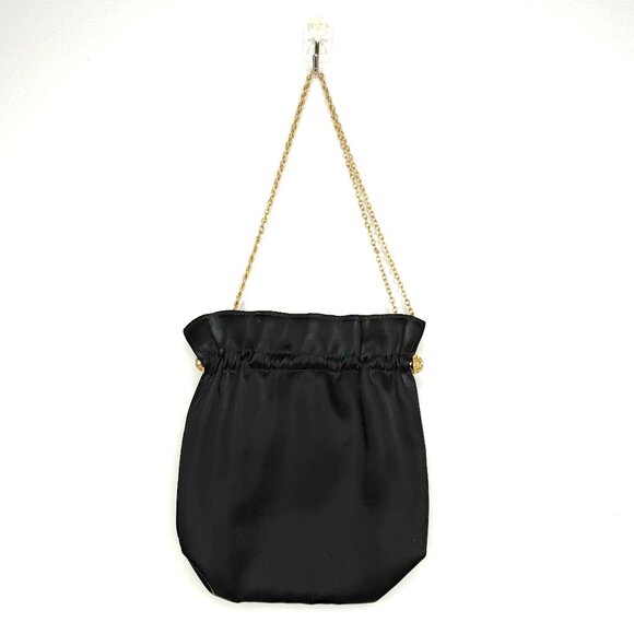 Vintage Ande Satin Kiss Lock Chain Top Handle Small Evening Clutch Black - Picture 1 of 7